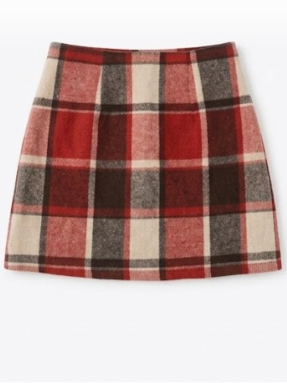 Plaid High-Waisted A-Line Mini Skirt with Lining - Size S (Red, Brown & Cream)